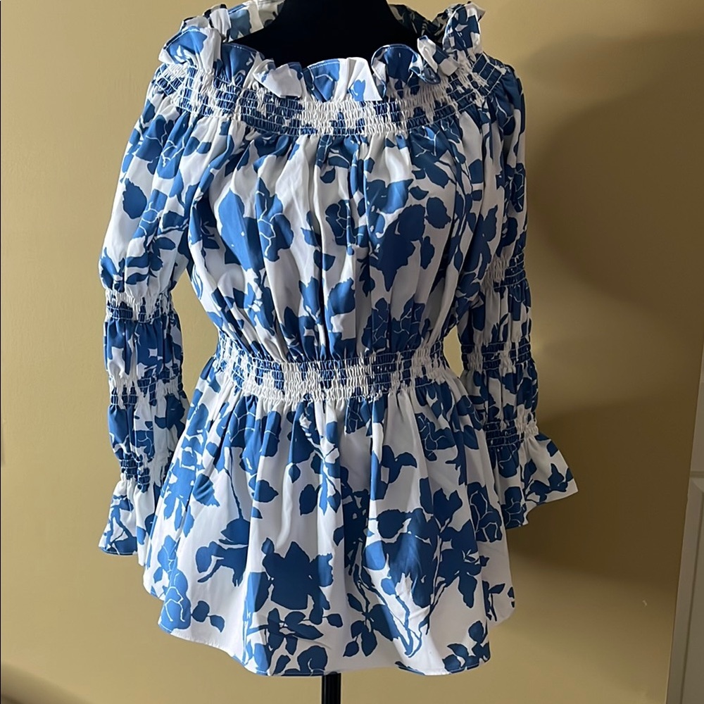 Floral Blue and White Women's Top